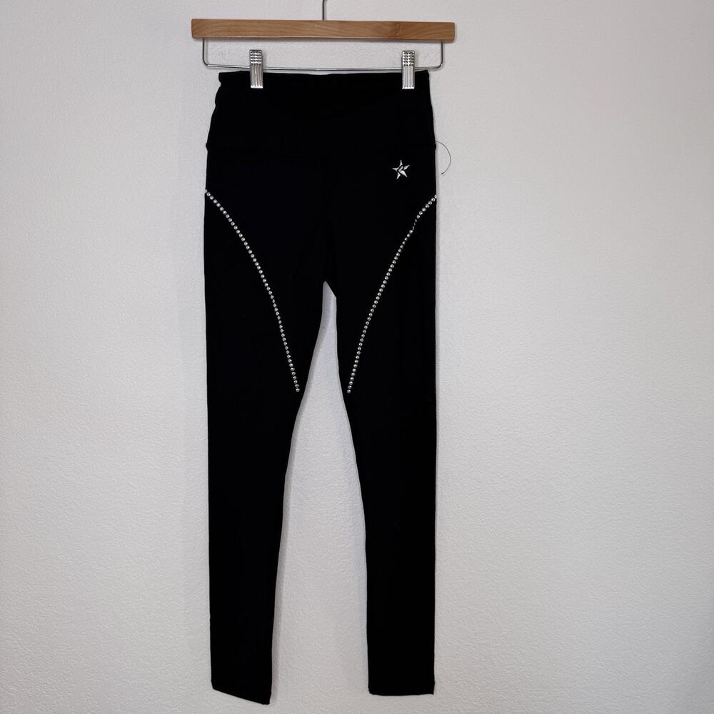 Rebel Athletics Womens Nylon Leggings Size XS‎ Black embellished Cheer Sports